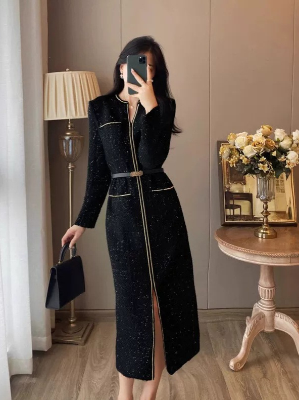2026 Autumn-winter New Style Little Haosheng Elegant Style High-end Urban Sexy Fit Black Tight-fitting Dress Women's Exclusive