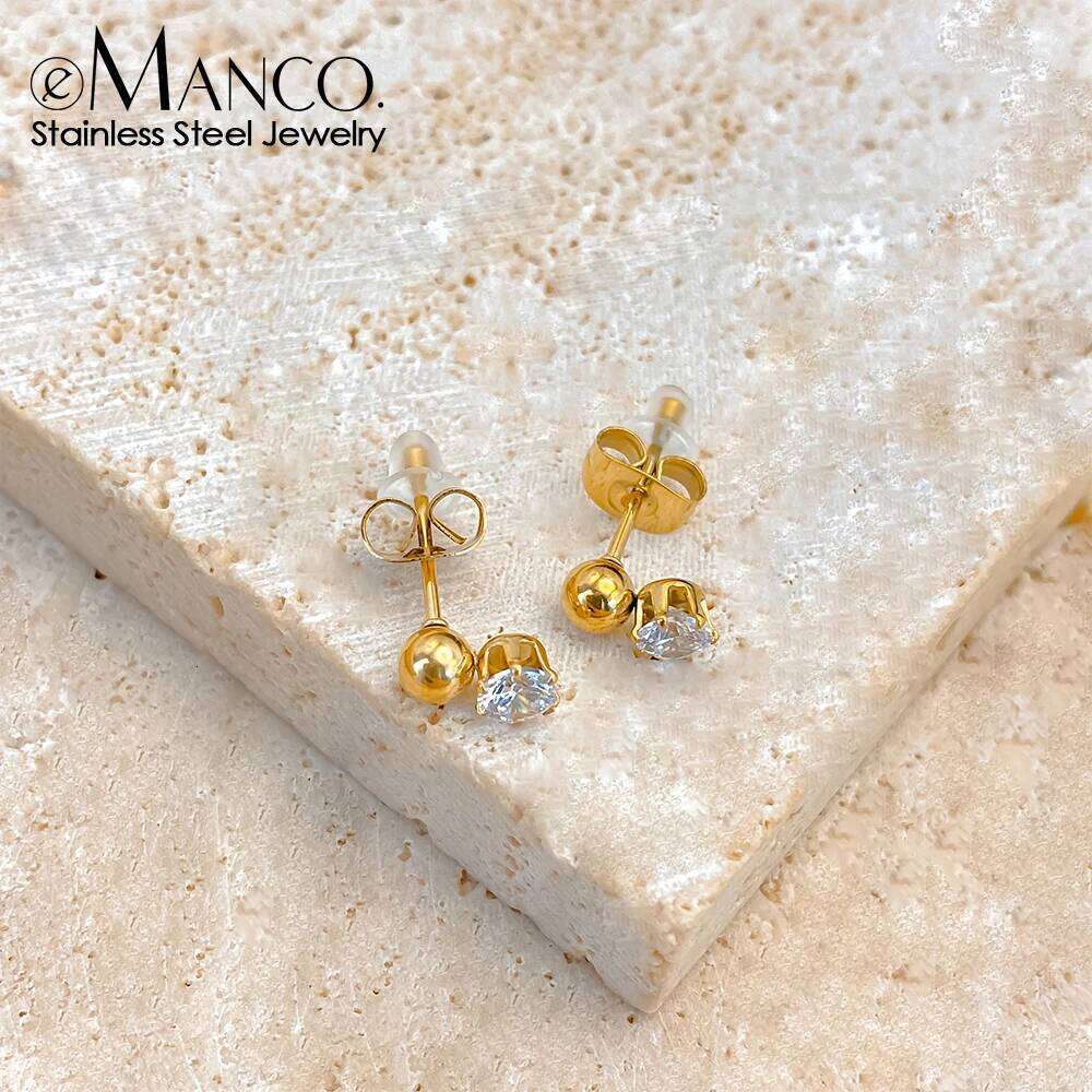 eManco New Fashion Round Stud Earrings for Women Hypoallergenic Screw Cartilage Helix Earring Girls Piercing Jewelry