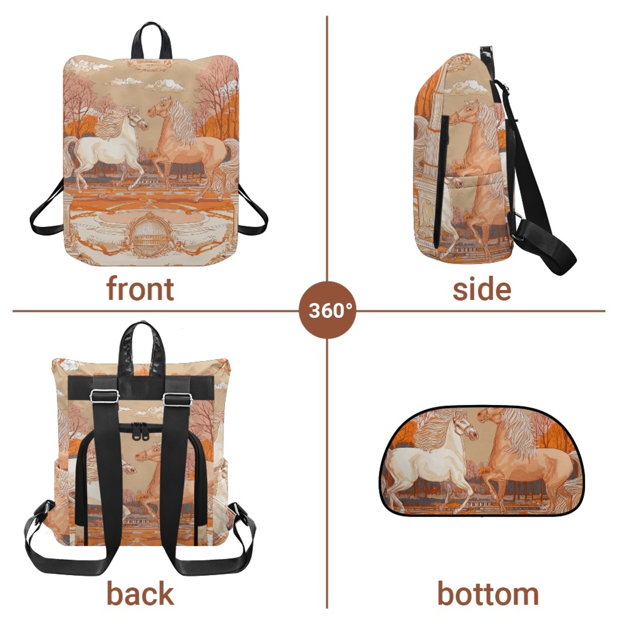 Custom H Designer Fashion Anti Theft Backpack Luxury Horse Pattern Unisex Full Print Backpack Laptop Bag Travel Bag H58