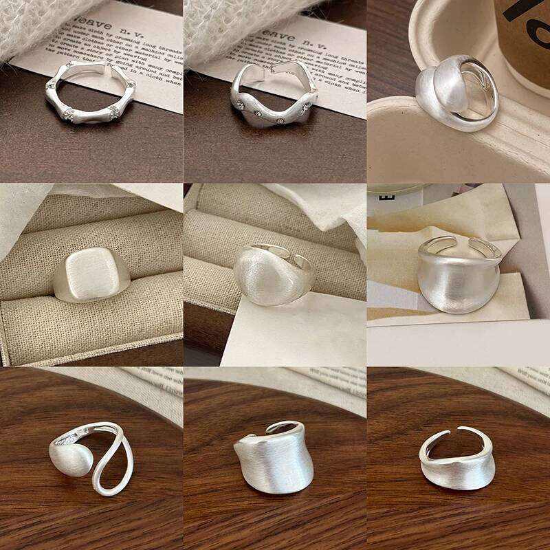 Silver Plating Zircon Brushed Irregular Geometric Opening Rings for Women Trendy Fashion Jewelry Light Luxury Accessory