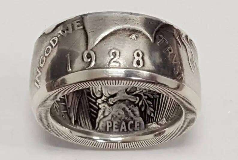 Locomotive Vintage Antique Handmade Silver Color Dollar Engraving Different Time Ring Classic Coin Jewelry