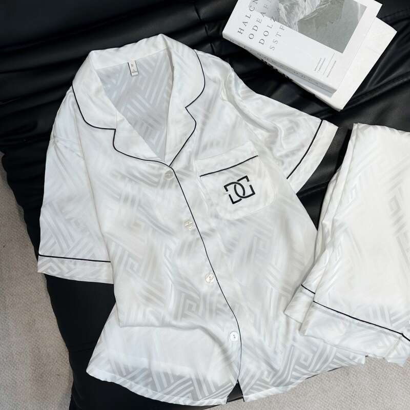 Yase The Rest Of My Life Has You Jacquard Embroidery Ice Silk Couple Pajamas Light Luxury High-End Long-Sleeved Home Wear Set