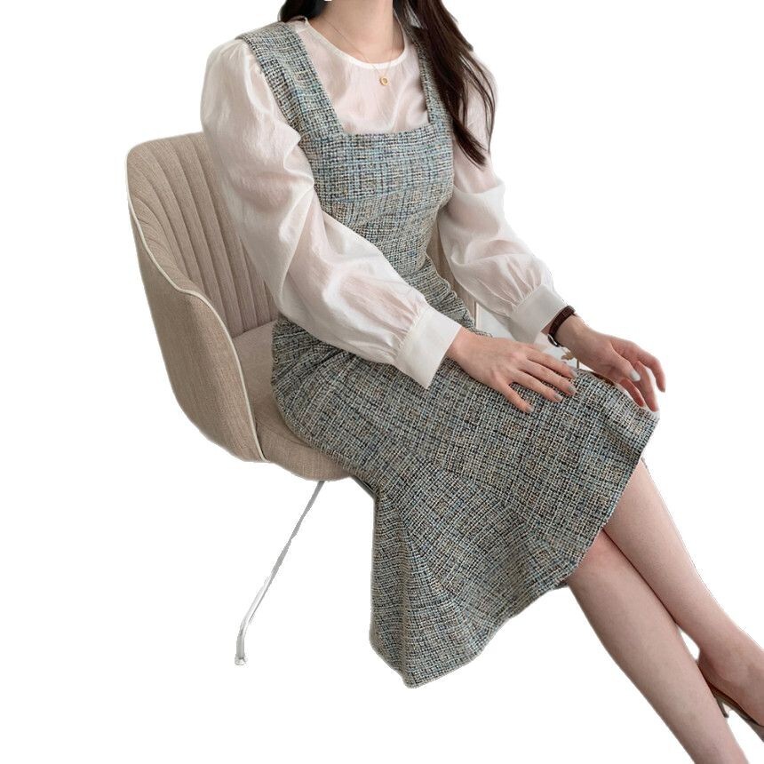 Korean-style Stylish Tight-fitting Vintage Wool Fabric 2026 Autumn-winter New Style Women's Urban Sexy Dress With Shoulder Straps