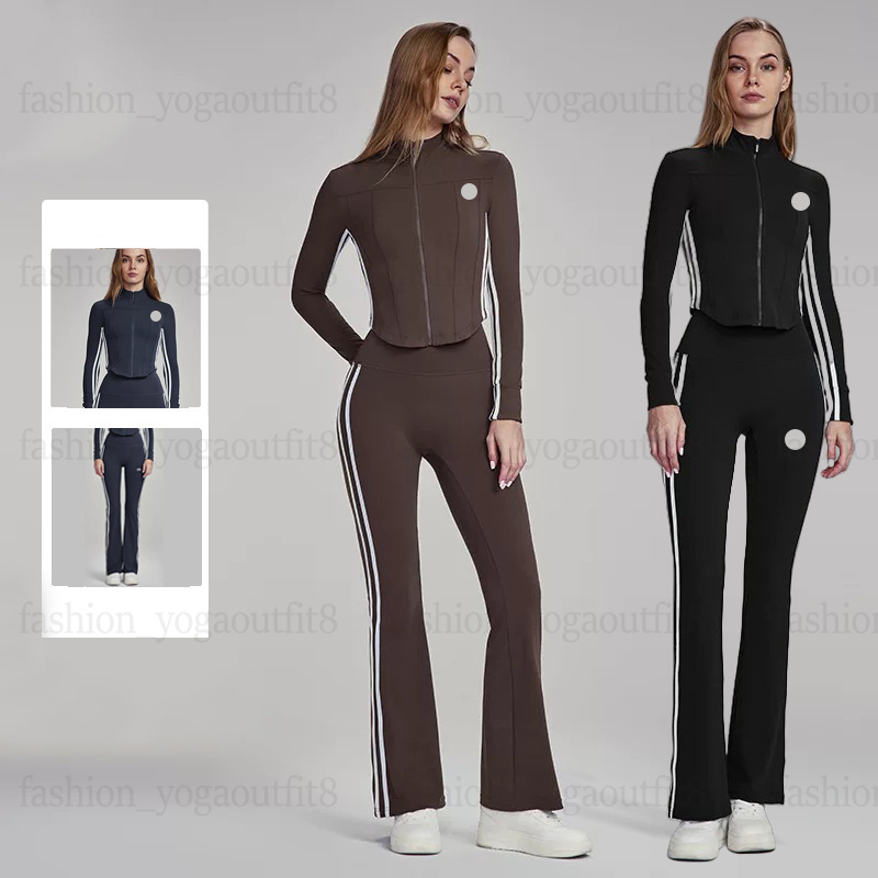 Yoga Outfit Suits Autumn Winter Polo Neck Knitted Woollover Wide Leg Pants Fitness Clothes Gym Set Jogger Tracksuit Tight Fitting Clothing Zipper Jacket