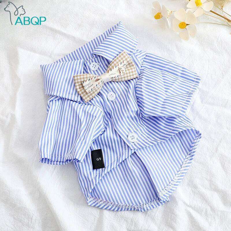 Pet Dog Clothes Bowknot Striped Shirts Thin Summer Blue Fashion Chihuahua Stripe Shirt for Small Dogs Clothing 26L0104