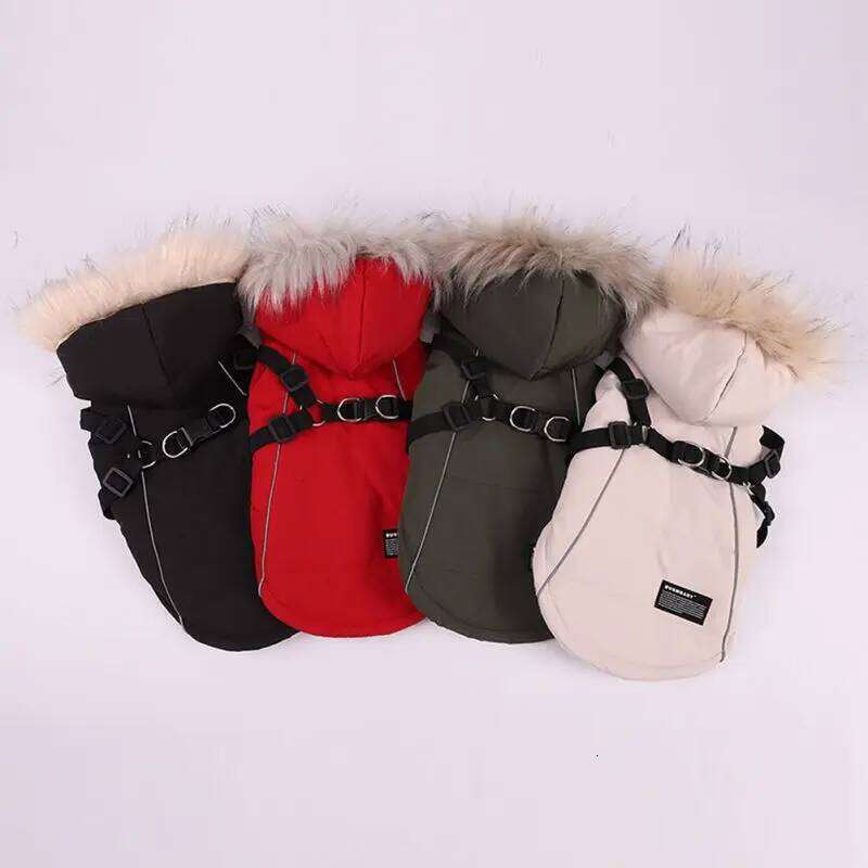 Pet With Harness Winter Warm Dog Clothes Waterproof Hooded Coat for Small Medium Dogs Chihuahua French Bulldog Outfit 26N0104