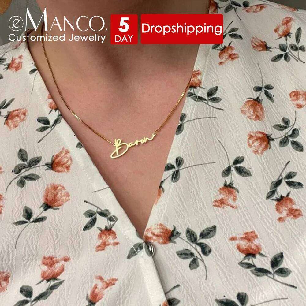 eManco Customized Fashion Stainless Steel Name Personalized Letter Necklace Pendant Nameplate Gift