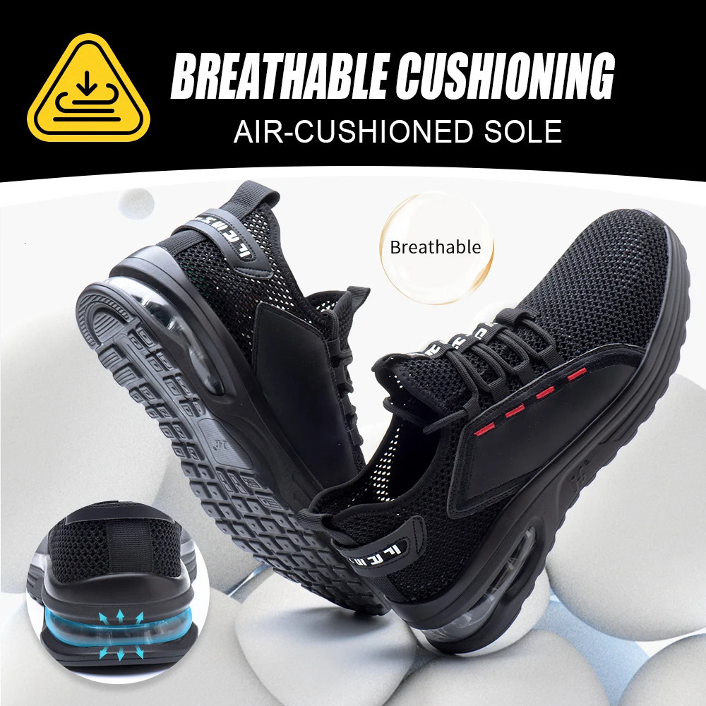 Mens Summer Mesh Safety Shoes Steel Toe Anti- Crush Breathable Lightweight Work Shoes Knitted Upper Insertion Proof 251226