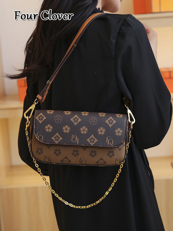 New luxury handbag, European and American fashion crossbody bag, printed retro small square bag, women's shoulder crossbody bag, chain handle und