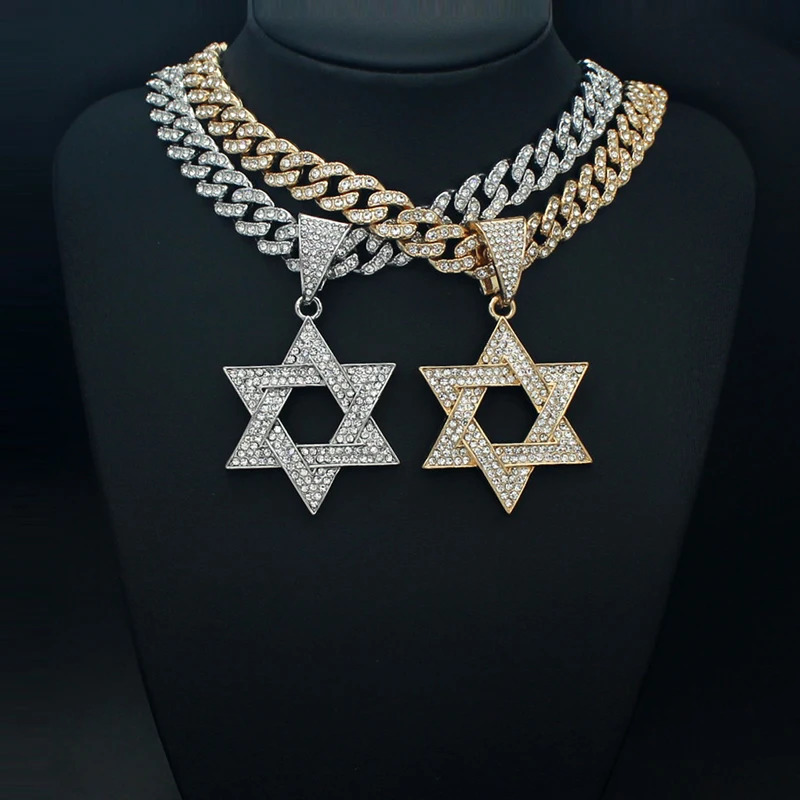 Fashion Star of David Pendant Necklace Women Men Hip Hop Tennis Cuban Chain Necklaces Classic Sixpointed Je Jewelry 260104