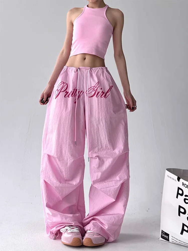 Pantalones Casuales Pink Embroidered Casual Pants For Women Loose And Comfortable Straight Elastic Waist Trousers 2025 251226