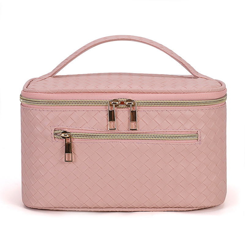 2025 New woven pattern small makeup bag high-value large-capacity portable storage bag travel hand-held makeup case