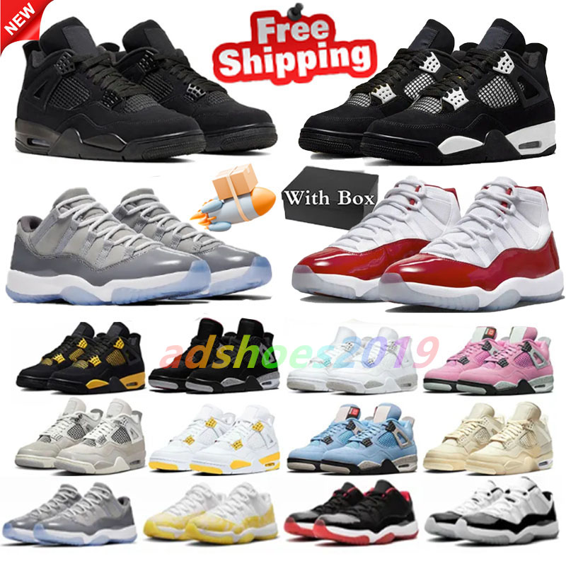 Basketball Shoes 4 Men Women 4s Shoes Black Cat Mens Outdoor Sport trainers Military Black Sail Olive Fire Red canary Cool Grey 11 High Low Top Womens Sneakers box