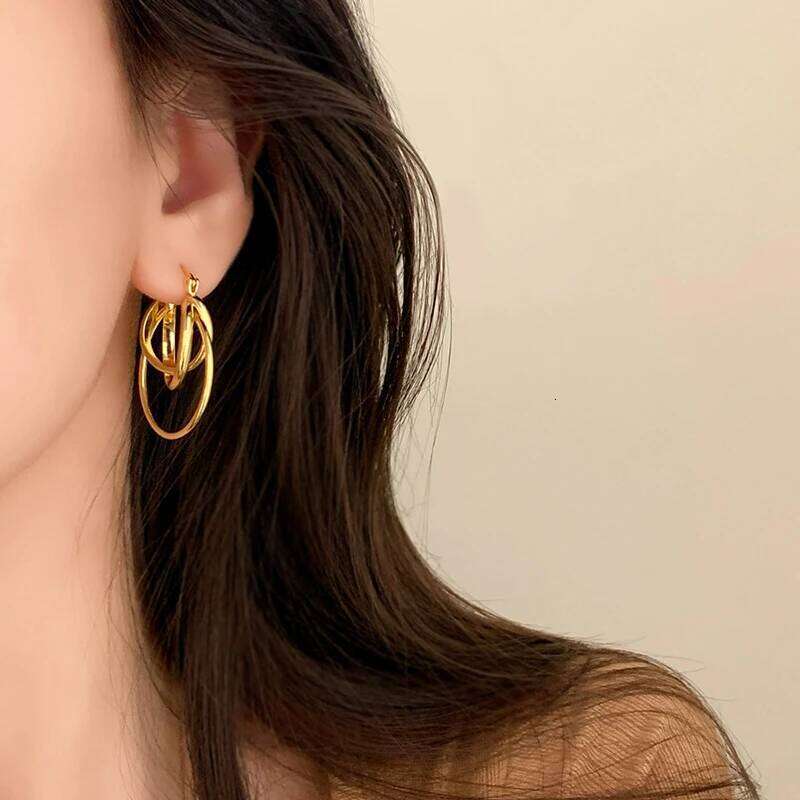 Tibetan Silver Multi-layered Round Hoop Earrings for Women Minimalist Trendy Fashion Jewelry Geometric Accessories