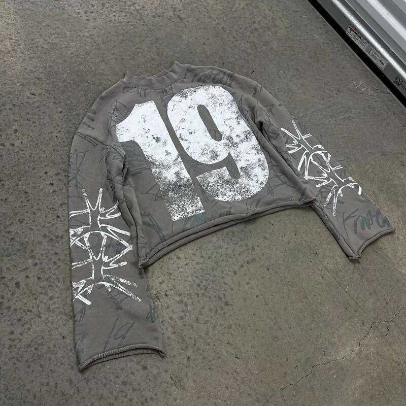 Gothic Street Style Digital Print Pattern T-Shirt Fashion Hip Hop Harajuku Retro Y2K Men's Casual Sweatshirt