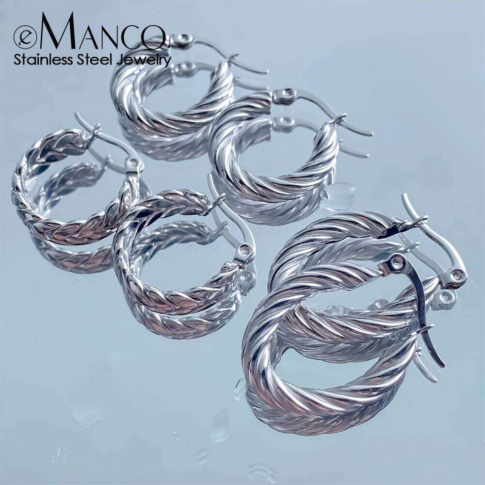eManco Stainless Steel Hoop Earrings Vintage Style Twisted Wear Versatile Fashion Earring Jewelry Factory Direct Sales