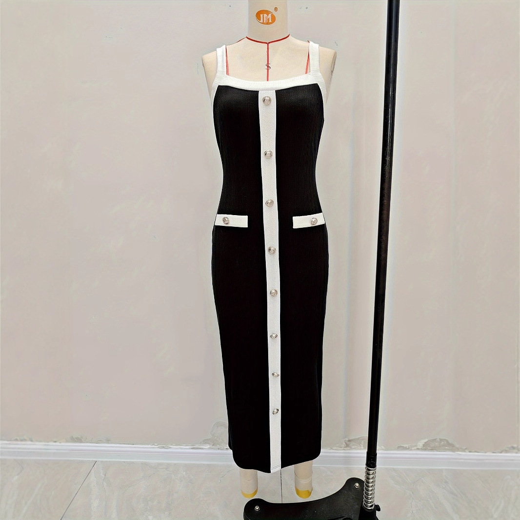 Urban Sexy Knitted Stretch Women's Dress - Feminine Tight-fitting Dress In Elegant And Romantic Style Versatile Long Dress With Decorative Button