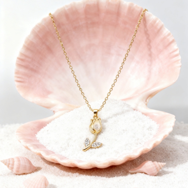 Valentine's Day Gift Tulip Pendant Necklace Gold/Silver Fashion Jewelry Romantic Birthday Present
