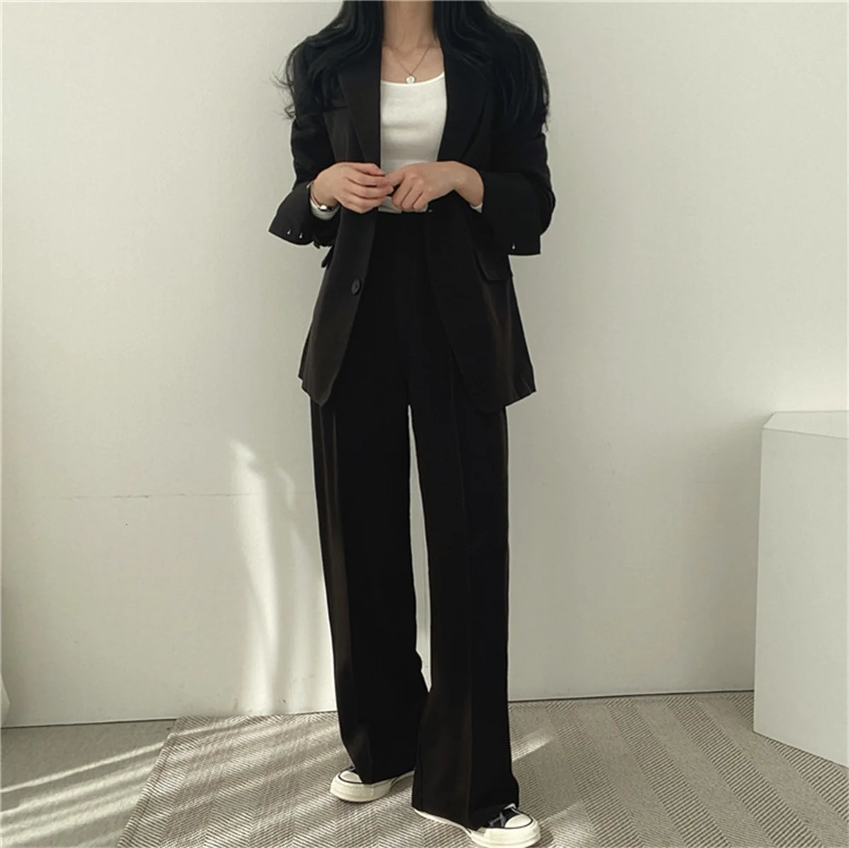 Elegant Office Lady Business Suit Set Blazers 2026 Spring Womens Clothing Jacket Casual Pants Wide Leg 251225