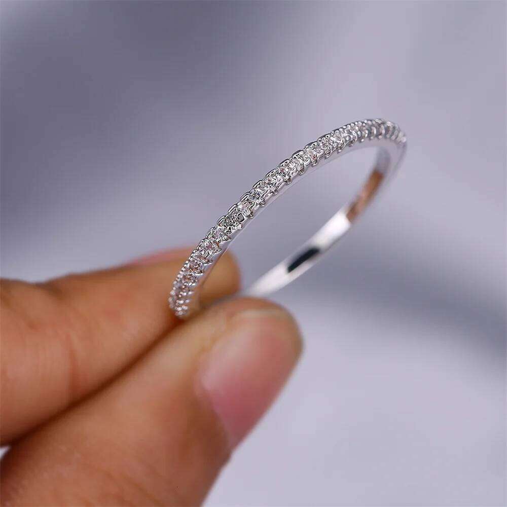 Luxury Crystal White Zircon Wedding Band Thin Rings For Women Simple Fashion Silver Color Engagement Promise Stackable Jewelry