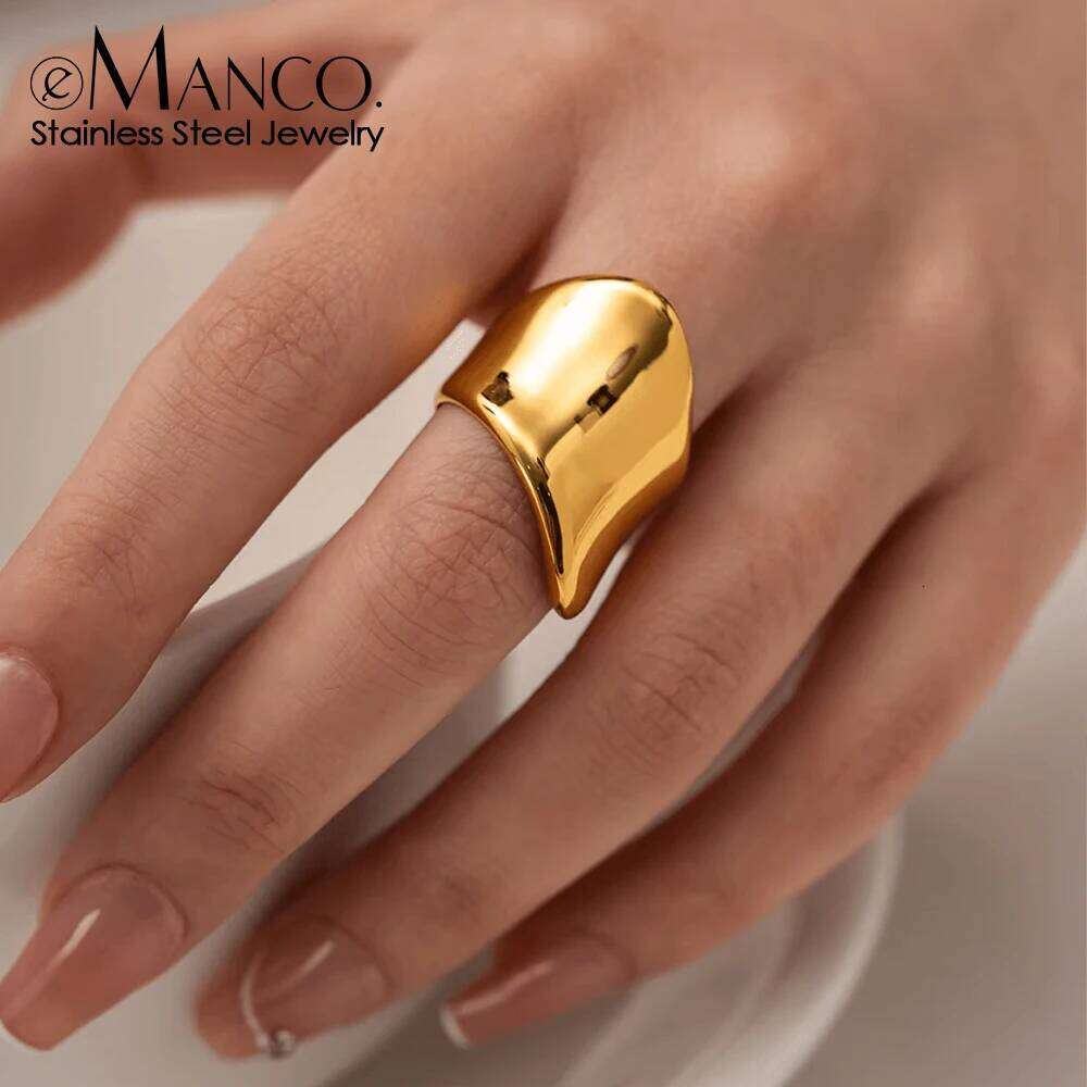 eManco Stainless Steel Irregular Exaggerated Smooth Geometric Ring gold-plated Vintage Jewelry Accessories Wholesale