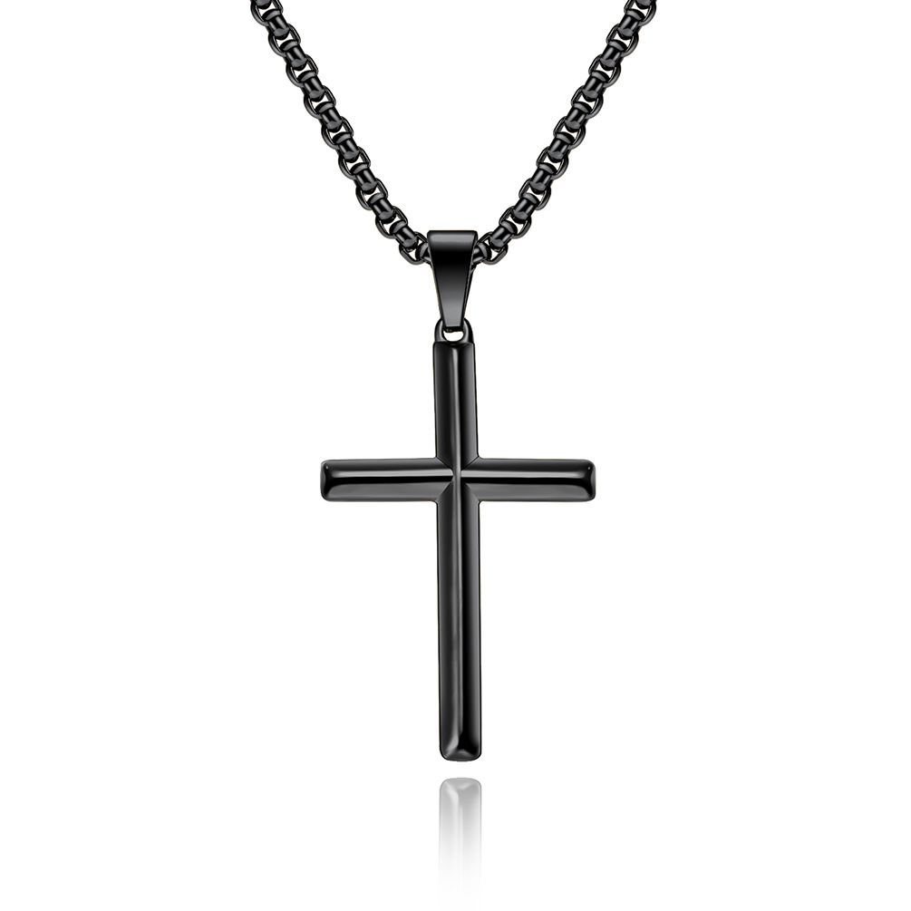 Stainless Steel Shiny Cross Pendant Necklace 18K Gold Plated No Fade Women Men Couple Jewelry