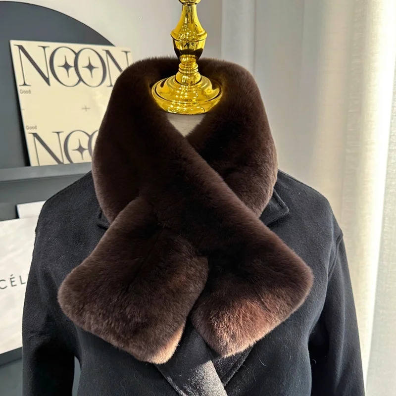 MSMinShu-Genuine Rex Rabbit Fur Scarf for Women Short Style Double Faced Fur Neck Warmer for Lady Winter Fashion 251225