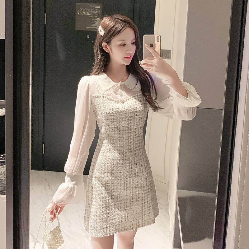 Spring-early Autumn 2026 New Style Petite And Exquisite Fashionable French-style Dress With Fabric Patchwork Urban Fit Sexy Long Sleeves Women's 