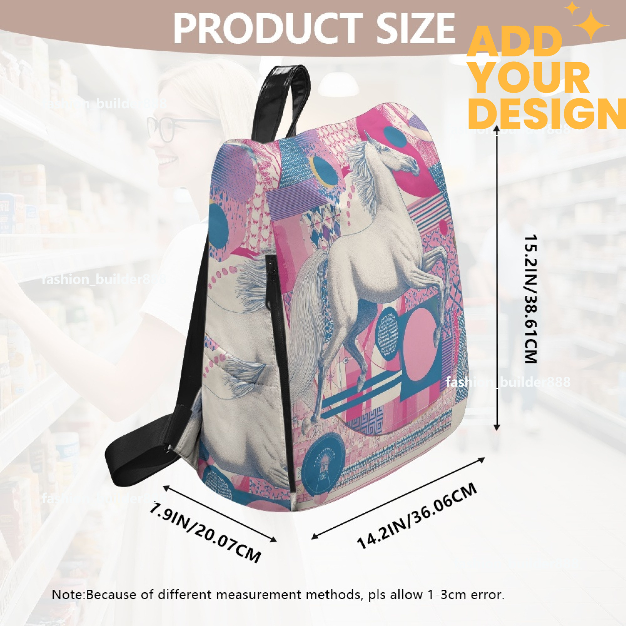 Custom H Designer Fashion Anti Theft Backpack Luxury Horse Pattern Unisex Full Print Backpack Laptop Bag Travel Bag H56