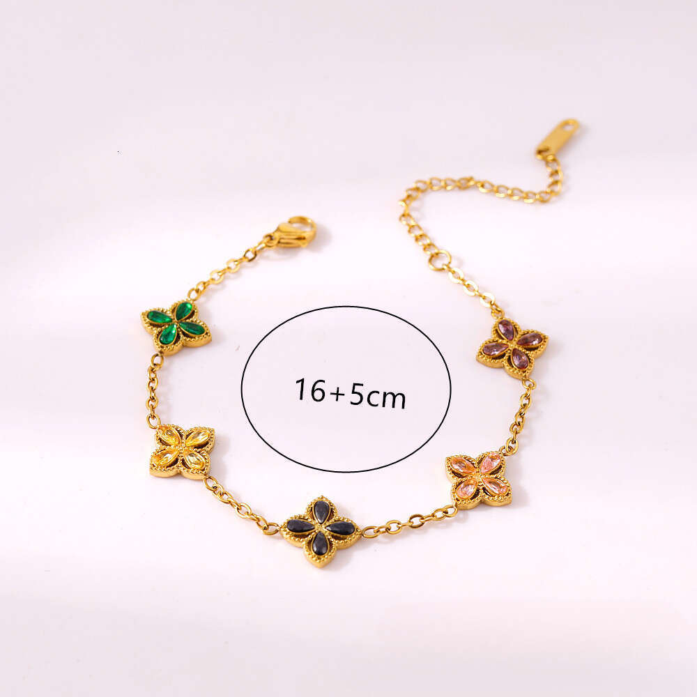 18K Gold-Plated Bracelet Floral Design Women's Bracelet Featuring Colored Gemstones