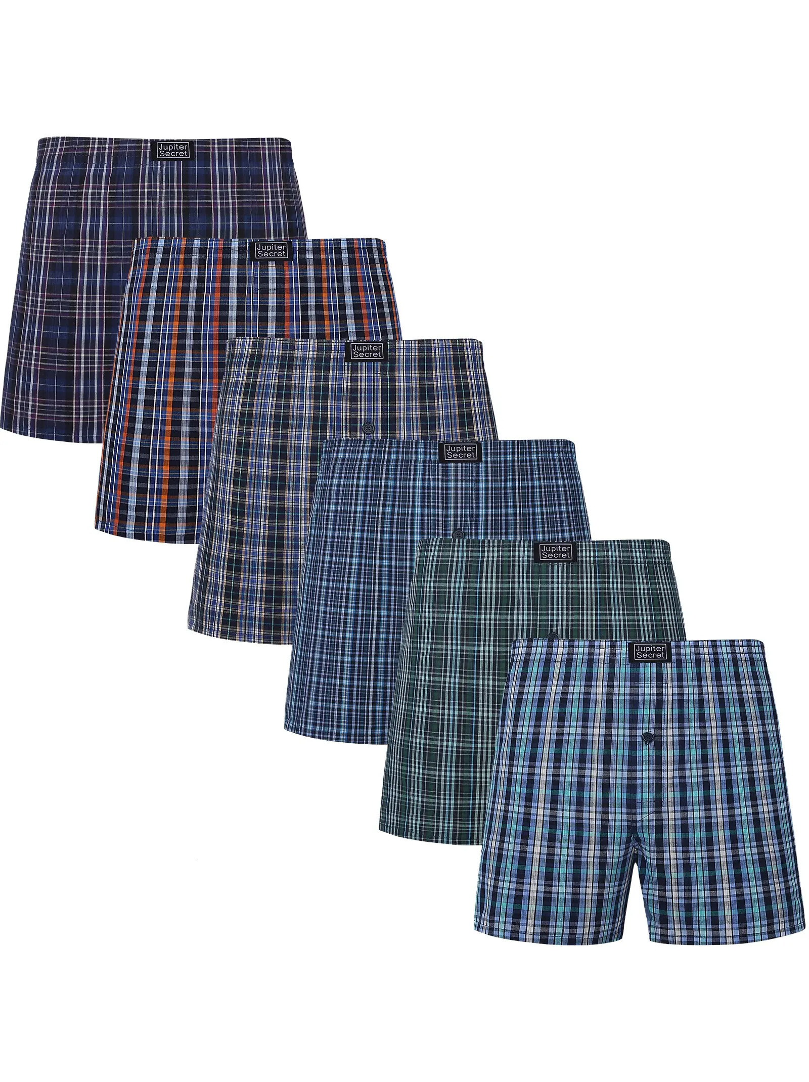 JupiterSecret 6 Pcs Mens Woven Boxer Shorts Elastic Waistband Random Color 251212