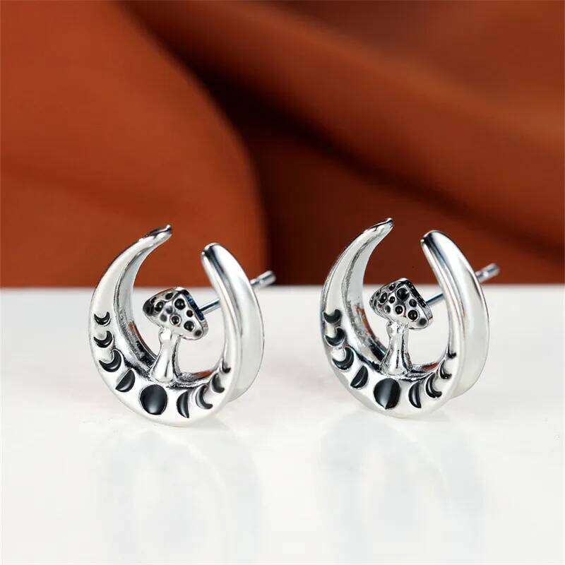 Luxury Female Moon Mushroom Stud Earrings Charm Black Crystal Wedding Jewelry For Women