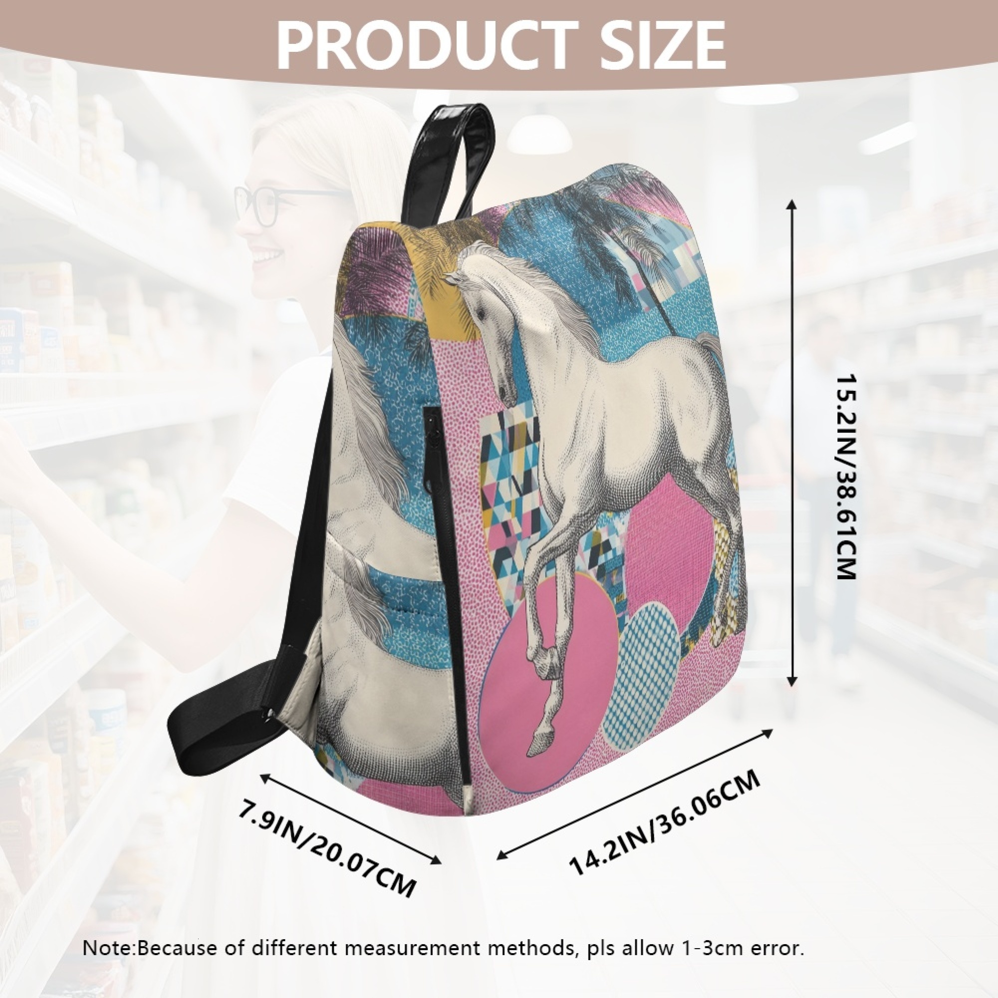 Custom H Designer Fashion Anti Theft Backpack Luxury Horse Pattern Unisex Full Print Backpack Laptop Bag Travel Bag H50