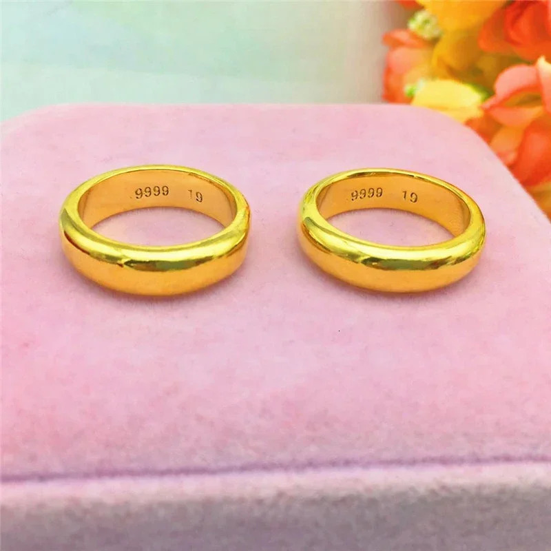 Pure Plated Real 18k Yellow Gold 999 24k Rings Men and Women Smooth Lover Antithes Simple Ring Long Lasting Never Fade Jewelry 260104BJ - view 7