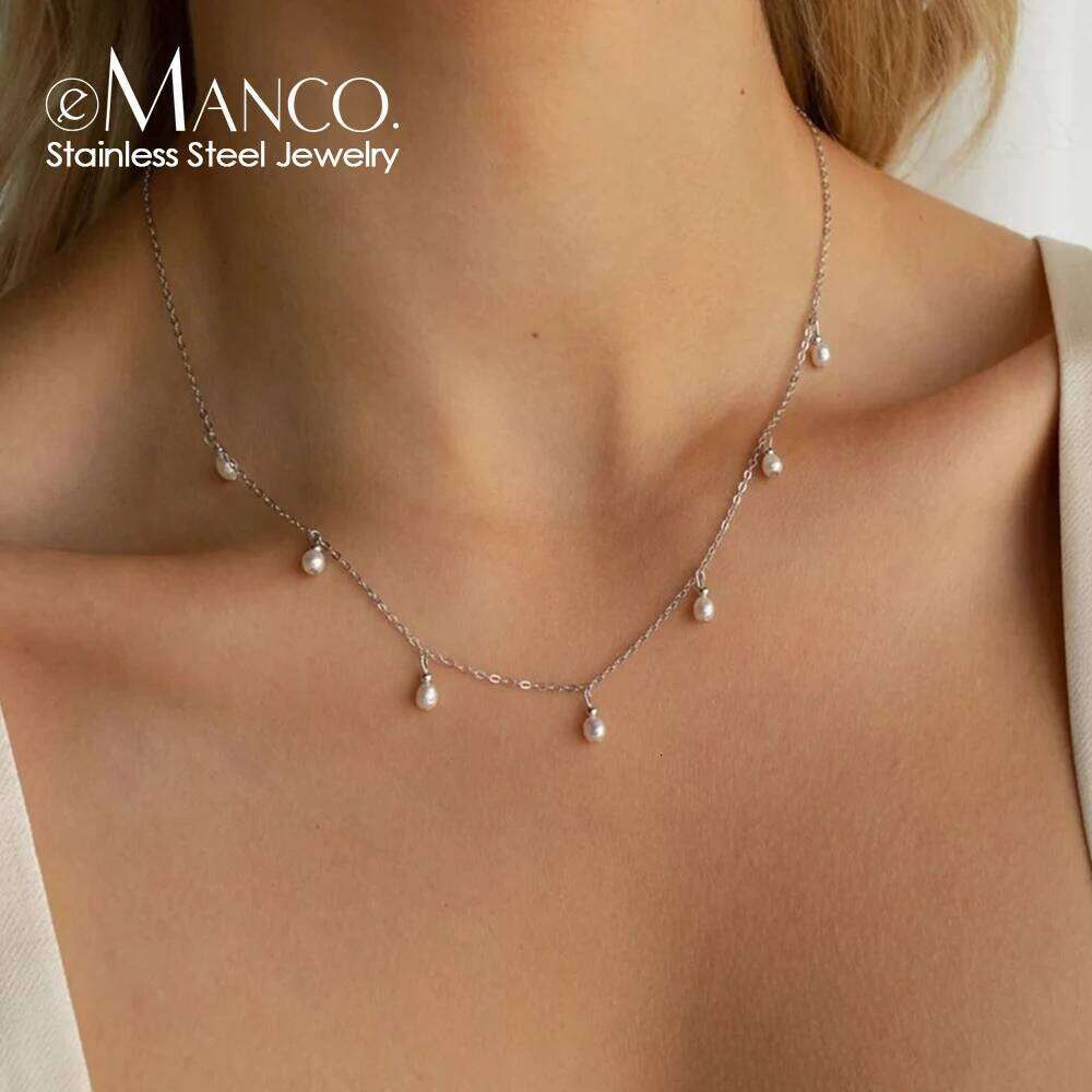 eManco Stainless Steel Simulated Pearl Pendant Necklace Clasp Fine Chain Party Gift
