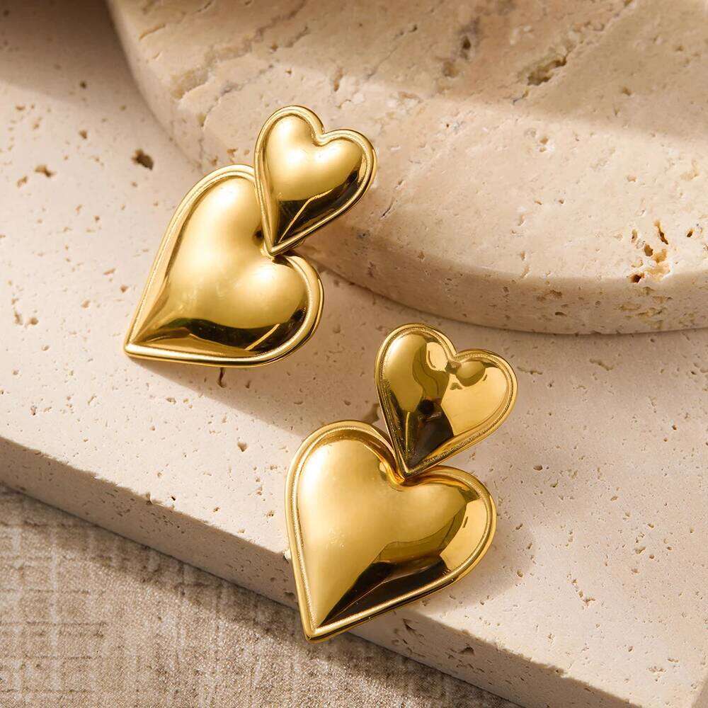 eManco Elegant Love Heart Pendant Earrings for Women Metal Gold Color Drop Earring Fashion Statement Jewelry Ladies Party Gift