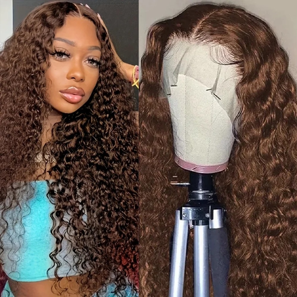 200 High Density Chocolate Brown Curly Hd Lace Front Human Hair Wigs 13x4 Glueless Transparent Lace Frontal Deep Wave Wig For Fashion Women 13x6 Water Curly Wigs