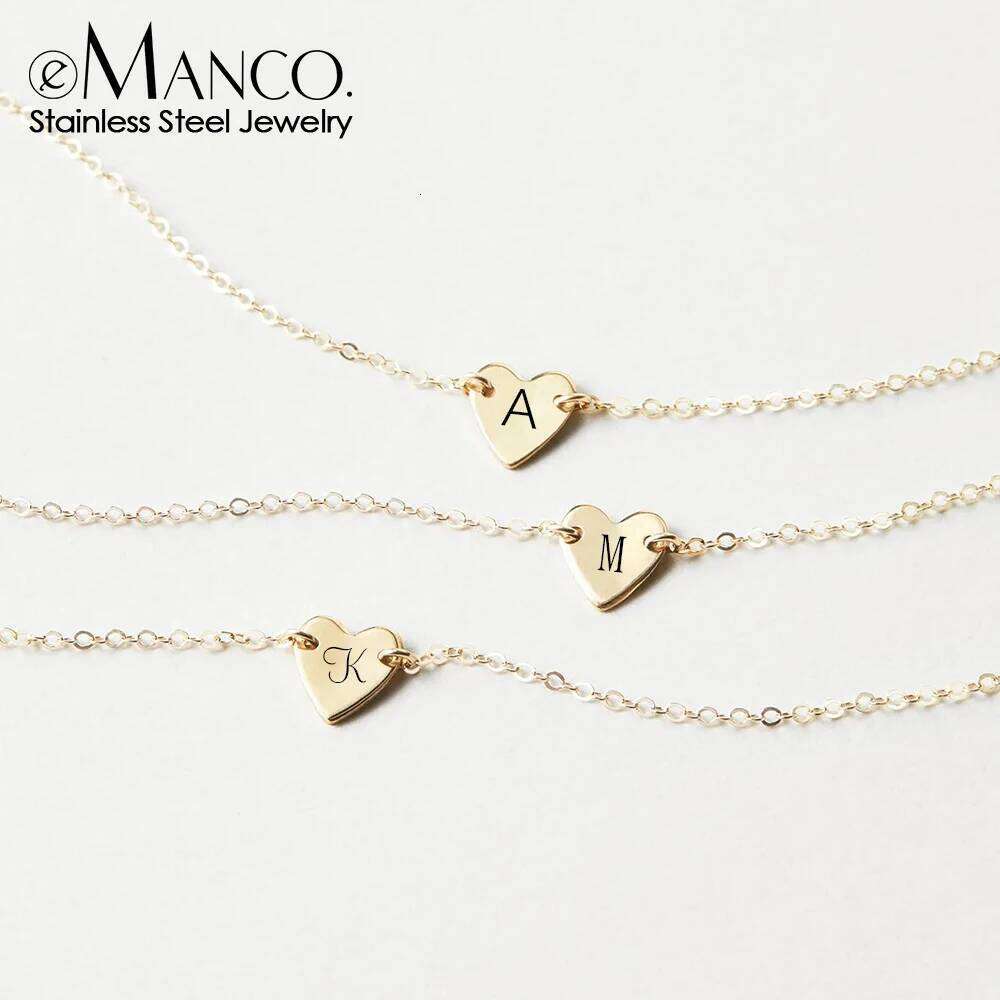 eManco Engraved Art Font Women's Letter Stainless Steel Charm Bracelet Fashion Simple Heart Bracelets
