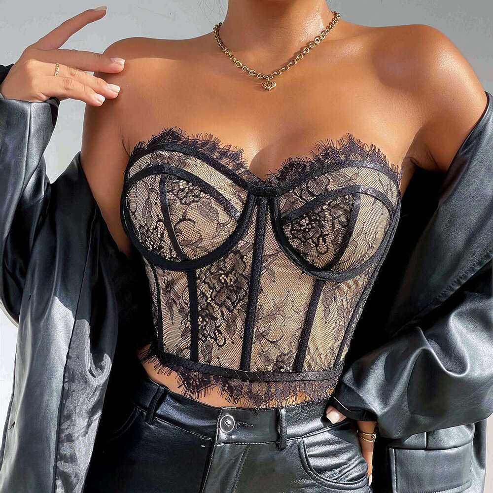 European and American Cross-Border Trade Street Style Sexy Underwire Fishbone Slim Waist Lace Tube Top Vest 1211