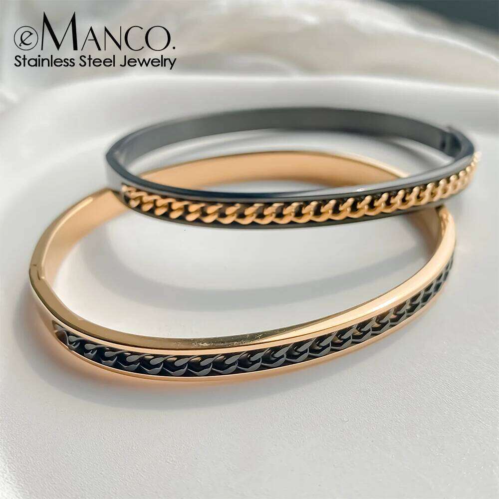 eManco Classic Chain Stainless Steel Gold plated Bangle High Quality Bracelets For Women, Wedding Party Jewelry 48 Hour Shippin