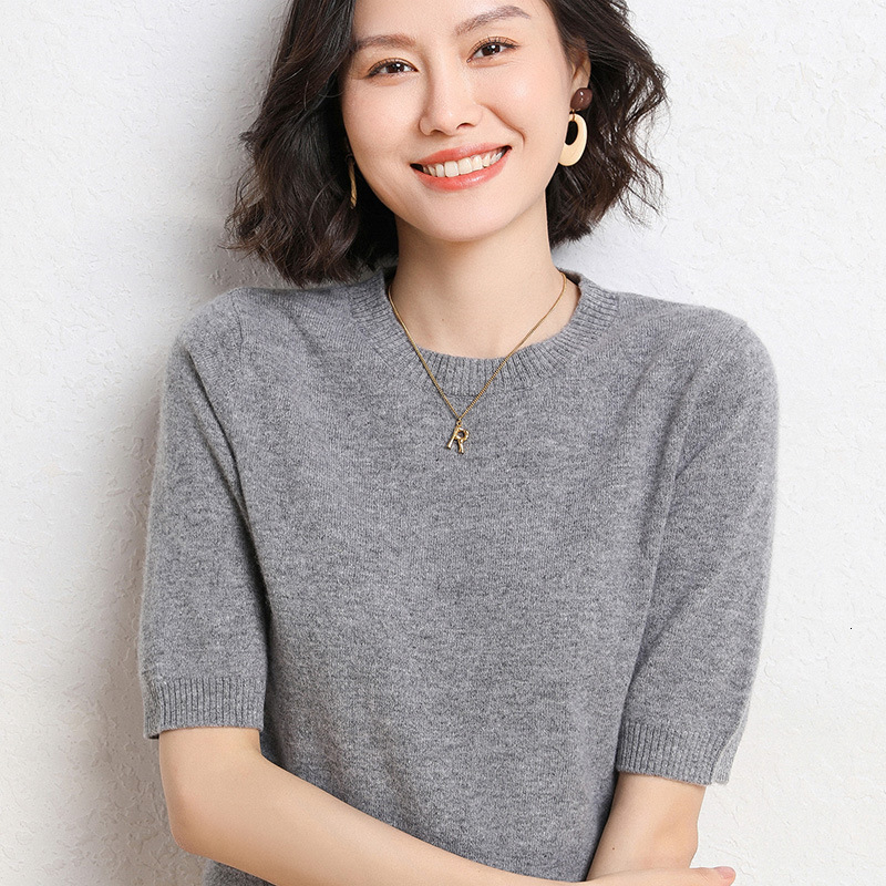 2025 Spring Summer New Short Women's Round Neck Knitted Pullover Half Sleeve Loose Base Sweater