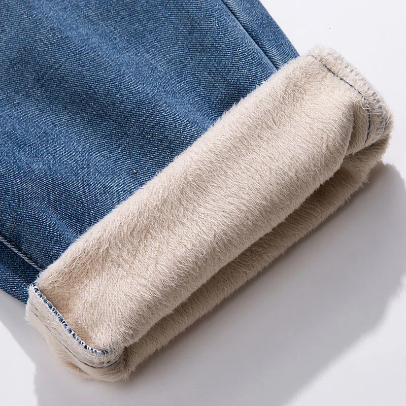 Classic Mens Winter Thick Wool Jeans Korean Street Hip Hop Loose Velvet Straight Leg Wide Pants Warm Blue Black 251226