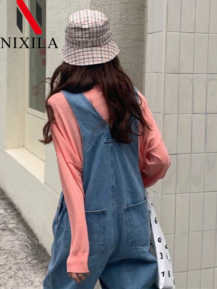 Spring Summer Korean Fashion Women Jeans Wide Leg Long Pants Rompers Straight Trousers Street Wear Overalls Jumpsuits 251226