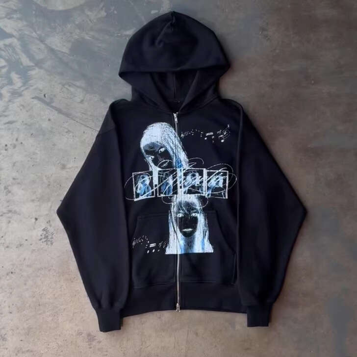American Dark Gothic Retro Printed Hoodie Trendy Loose Harajuku High-End Unisex Sweatshirt