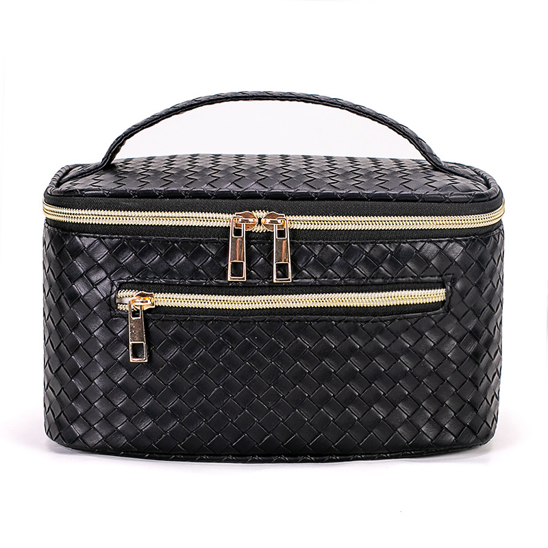 2025 New woven pattern small makeup bag high-value large-capacity portable storage bag travel hand-held makeup case