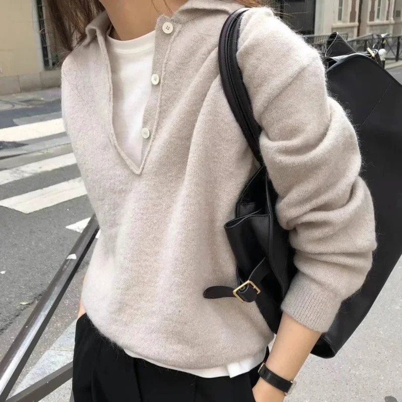 2025 AutumnWinter Womens Sweater 100 Wool Womens Knitted Hoodie Solid Color Casual Womens Top 251224