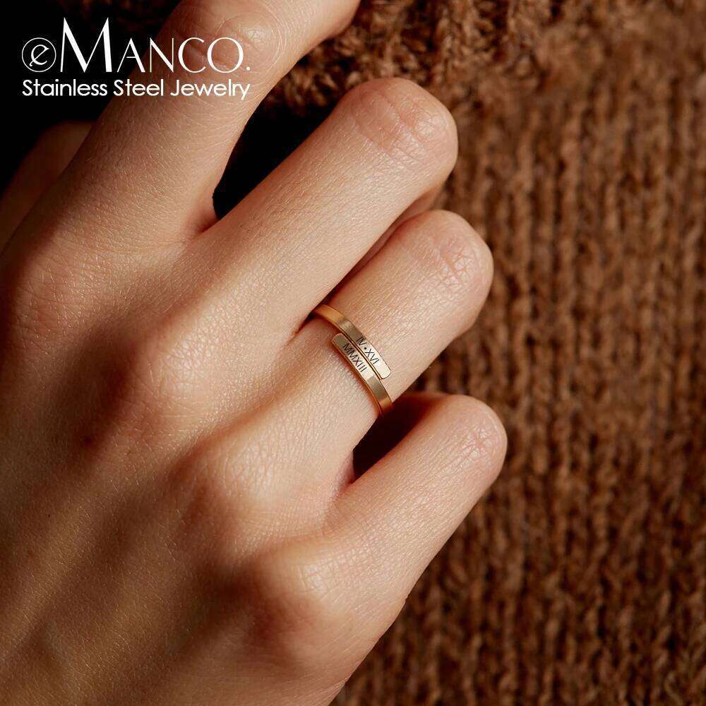 e-Manco Minimalism Customized Letter Lover Forever Engagement Adjustable Stainless Steel Fine Ring For Woman