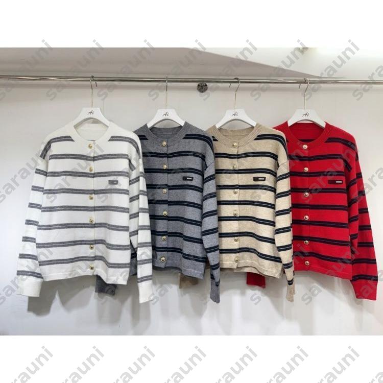 4 Colors Womens Sweater For Autumn And Winter Fashion Simple And Versatile Round Neck Top Striped And Versatile Classic Letter Knitted Cardigan