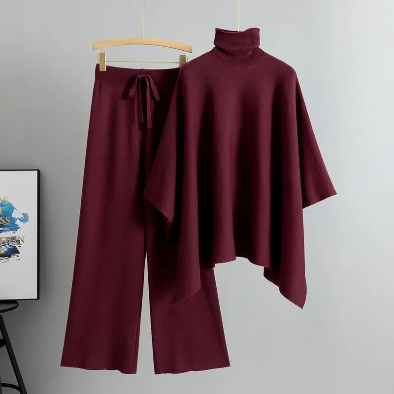 2 Piece Set Pant Turtleneck Knitted Sweaters Jumper Y2k Tops Wide Leg Long Pants Matching Sets Elegant Two 251225