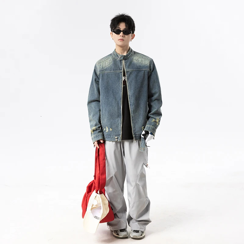 Men Cool Handsome Stand Collar Moto Denim Jackets Slim Fit PU Coats High Quality Male Punk Style Casual Zip 251230